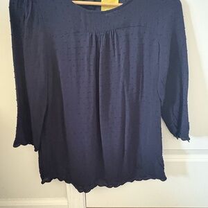Anthropologie Maeve Navy Textured Swiss Dot Women’s 3/4 sleeve Blouse 4